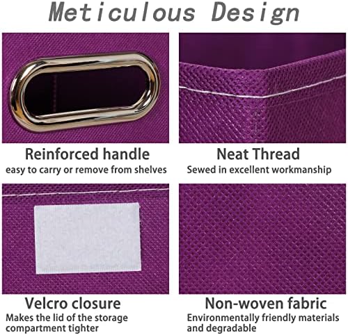 Closet Organizers Fabric Storage Bins With Lids Collapsible Cube Storages Organizer Basket With Handles,Storage Boxes for Clothes Storage,Office,Toys,3 Pack,（Purple - Image 7