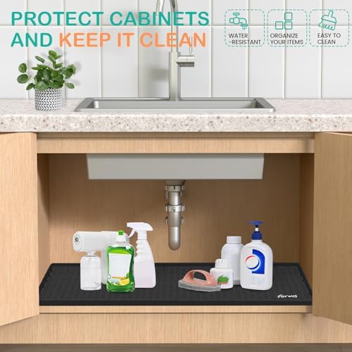 Silicone Under Sink Mat, 31"x22", Waterproof Cabinet Liner, Black - Image 4