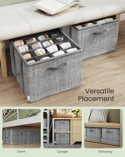SONGMICS Shoe Organizer for Closet, 2 Pack Fabric Bins, Fits up to 32 Pairs | Shoe Storage Box with Clear Lid, Storage Compartments with Reinforced Handles, Dove Gray, TINA Collection ULSP602G01 - Image 5