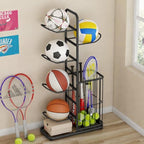 Multi-Function Sports Equipment Storage Racks - Adjustable and Durable Solutions for Organizing Balls, Toys, and Gear Indoors, in Garages, or Outdoors (5-tier-black-with Basket) - Image 3