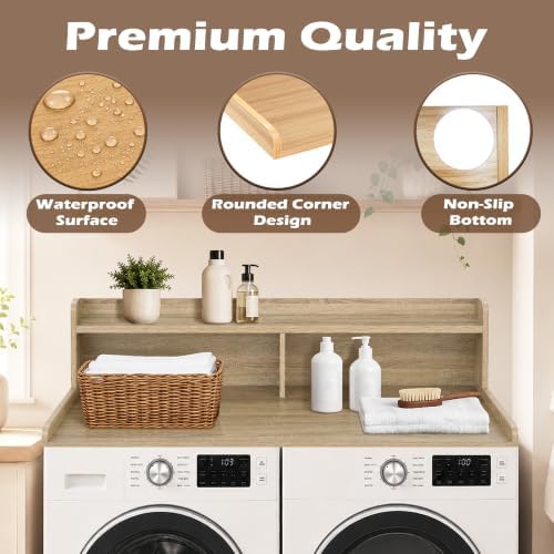 Royxen Laundry Countertop with 2-Tier Shelf Universal Fit, Washer and Dryer Countertop with Storage Space, Shelf Height 11.5 Inches, Solid Wood Core, White Oak - Image 4