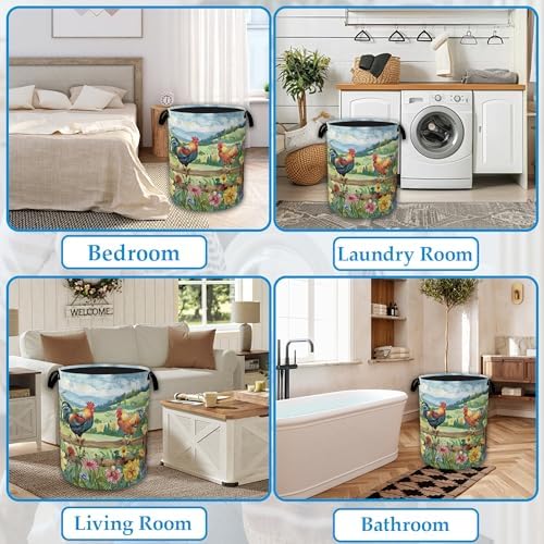 Rooster Laundry Hamper Farm Floral Laundry Basket Collapsible Portable Clothes Storage Bin for Bathroom Bedroom Room Decor 16 X 20.8 Inch - Image 6