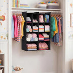 4 Tier Hanging Closet Organizer, 12 Compartments Dual Row Storage, Black | Closet Organizers and Storage with Large & Small Cubbies, 3 Sturdy Hooks Support Heavy Loads, for Dorm, RV, Garment Rack - Image 2