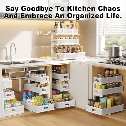 3 Tier White Under Sink Organizer,Kitchen Cabinet Storage Organizer(2 pack) - Image 7