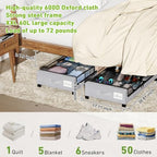 YAASHEEN Under Bed Storage with Wheels, 4-Pack Under the Bed Storage Containers with Clear Lids & Label, Underbed Storage Bins, XXL 60L Rolling Metal Drawer for Clothes, Shoes, Toys, Books - Gray - Image 4