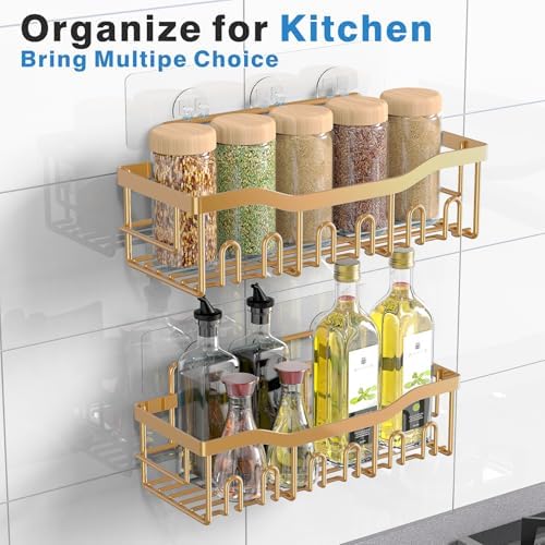 EUDELE Shower Caddy 2 Pack, Adhesive Organizer for Bathroom Storage, Home Decor & Kitchen, No Drilling, Rustproof Stainless Steel Shelf, Bathroom Decor Sets - Image 6