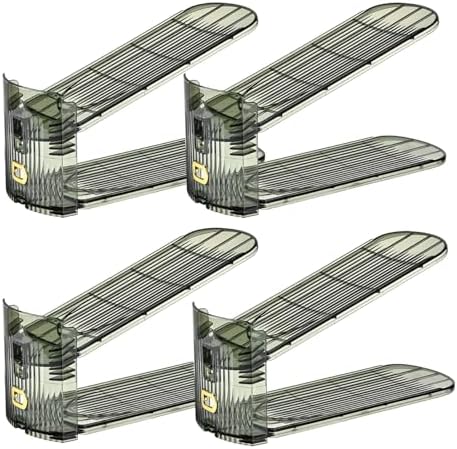 shoe slots organizer, Clear Shoe Stacker, Adjustable Level Shoe Rack,Storage Space Saver for Sneakers Display(Green Transparent, 4Pack) by UniHIMO