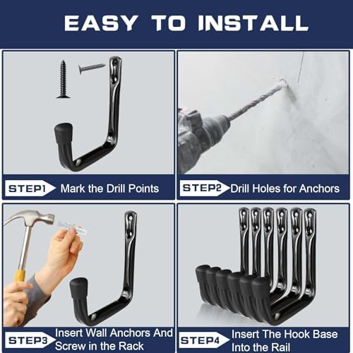 Dreecy J Utility Hooks for Hanging Heavy Duty Garage Storage Utility Hooks for Garage Wall, Color Black, 6 Pack - Image 7