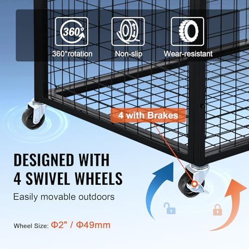 VEVOR Rolling Sports Ball Storage Cart, Lockable Basketball Cage with Double Lids, Sport Equipment Holder Organizer for Indoor Outdoor, Steel Storage Rack for Garages, Playgroup, Gym and Schools - Image 3