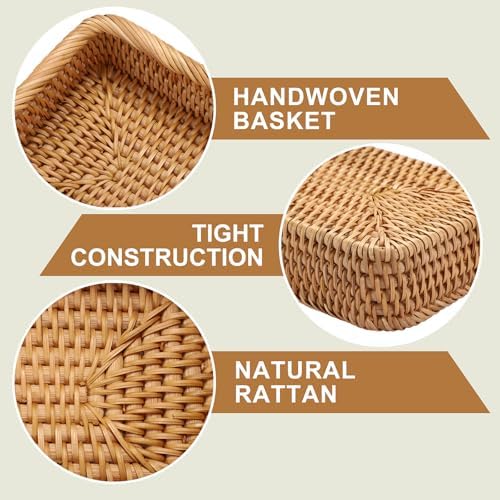 Hipiwe Natural Rattan Tray Key Basket for Entryway Rectangle Wicker Trays - Image 5