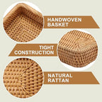 Hipiwe Natural Rattan Tray Key Basket for Entryway Rectangle Wicker Trays - Image 5