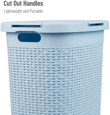 Mind Reader Slim Laundry Hamper with Lid, 60L Tall Clothes Basket, Narrow Tapered Design for Bathrooms, Closets and Laundry Rooms, Plastic, Baby Blue - Image 4