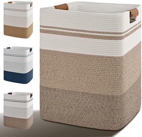 Laundry Hamper, 75L Tall Laundry Basket with Leather Handles, Rectangle Large Clothes Hamper for Organizing, Cotton Woven Laundry Baskets Storage Hampers for Bedroom, Nursery, Living Room by Degeyoyo