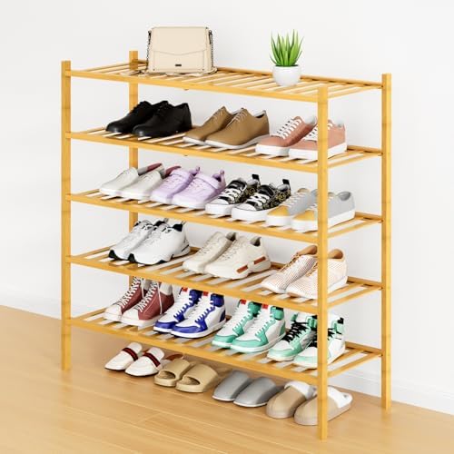 Smiry Bamboo Shoe Rack, 16 Vertical Slats, 5 Tier - 33.7" Wide, Natural by Smiry