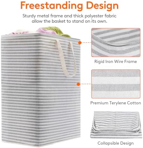 Lifewit 2 Pack Laundry Basket 125L Each, Collapsible Clothes Hamper with Reinforced Handles, Freestanding Waterproof Design for Bedroom and Laundry Room, Grey 250L Total - Image 2