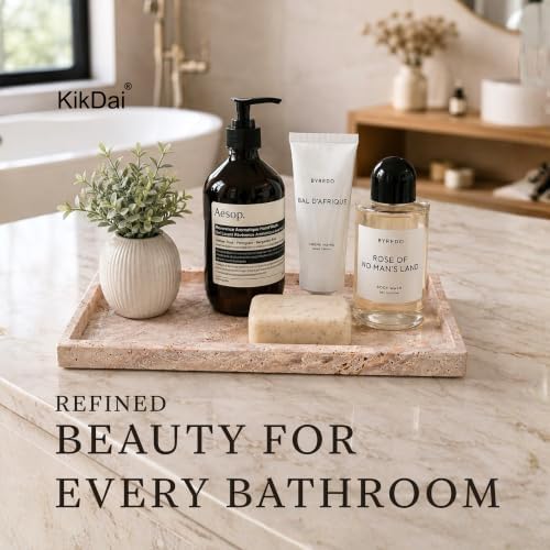 Beige Travertine Stone Decorative Tray, for Perfume, Jewelry, Vanity Decor and Bathroom Countertop, Large 11.6"x6" Made with One Pieces Stone Catchall Tray for Kitchen, Coffee Table, Candle - Image 3
