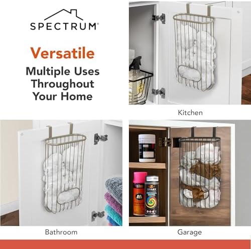Spectrum Ashley Over The Cabinet Plastic Bag Holder (Satin Nickel Powder Coat) - Grocery & Recycling Bag Dispenser for Kitchen, Bathroom, Under Sink, Home, & Apartment Organization - Image 6