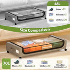 GoMaihe Under Bed Storage with Wheels 70L Grey 2-Pack | Rolling Bins for Shoes Clothes in Dorm Bedroom - Metal Drawers Easy Pull-out - Image 4