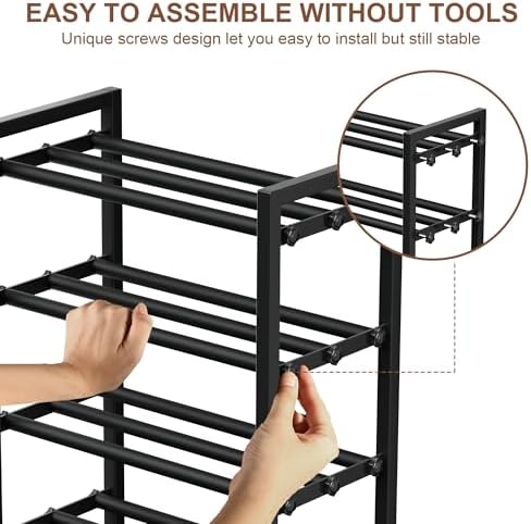 Expandable Shoe Rack, Heavy Duty Metal Shoe Organizer for Closet | 4Tier Heavy Duty Iron Adjustable Shoe Storage,Fits 12+ Pairs,Space-Saving,Non-Slip,Easy Assembly,For Doorway Entryway Bedroom - Image 5