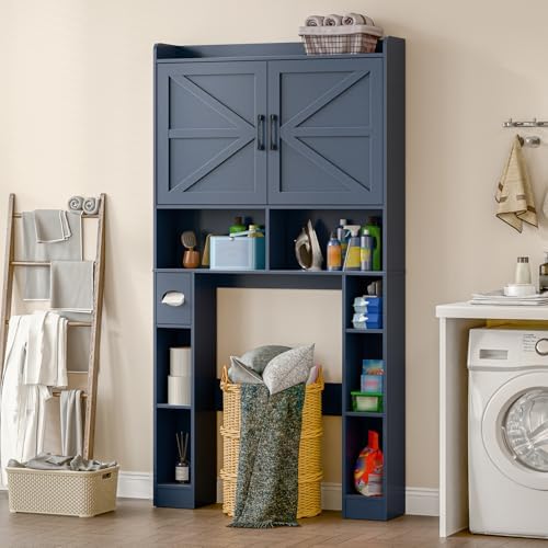 Vabches Over The Toilet Storage Cabinet with Barn Doors, Blue - Image 5