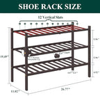 Smiry Bamboo Shoe Rack, 12 Vertical Slats, 3 Tier - 26.8" Wide, Brown - Image 2
