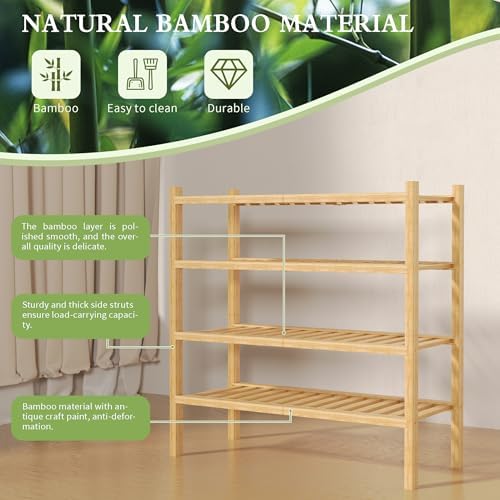 ROMGUAR CRAFT 4 Tier (Thick) Bamboo Shoe Rack for Closet Free Standing Wood Shoe Shelf for Entryway Small Space Stackable 27"x12"x28" (Natural) - Image 5