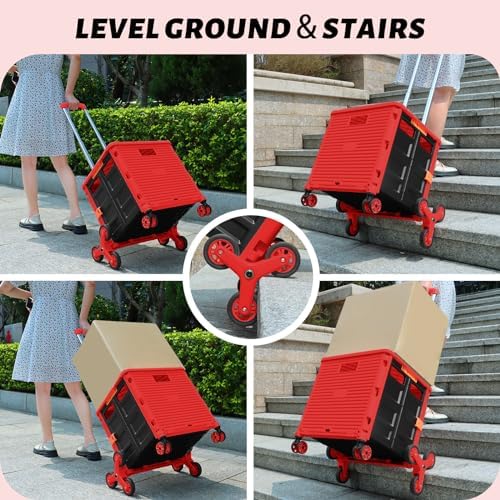 FELICON SELORSS Folding Utility Climber Cart Portable Rolling Crate-Red - Image 3