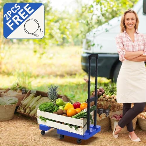 SPACEKEEPER Folding Hand Truck, 500 LB Heavy Duty Luggage Cart, Blue - Image 6