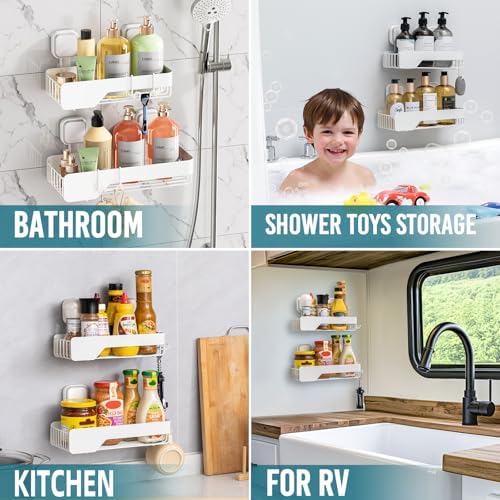 TAILI Shower Caddy Suction Cup Rustproof Metal Shower Shelves White 2pack - Image 4