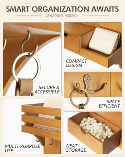Rebee Vision Key Holder Wall Mount with Drawer for Room Decor, Light Brown - Image 5