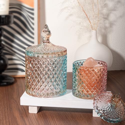 2 Pack Qtip Holder Apothecary Jars with Lid, Small and Large Rainbow - Image 4