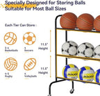 Basketball Rack, Rolling Sport Equipment Holder Ball Storage Cart for Basketball, Football and Soccer, Suitable for Indoor and Outdoor, Black - Image 3