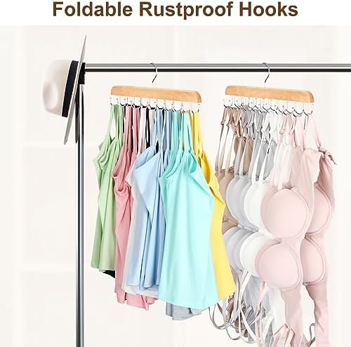 Bra Hanger for Closet, Tank Top Organizer 20 Hooks Capacity Foldable Wood Space Saving Hanger Closet Organizers and Storage for Dorm & Apartment for Tank Top, Hats etc.-2 Pack - Image 4