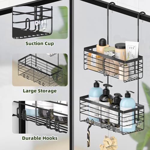 YUOROS 2 Tier Hanging Shower Caddy (Black) - Image 3