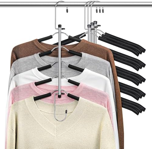 Space Saving Shirt Hanger 5 in 1 Non Slip Coat Hanger Black 4 Pack | Multi Shirt Hanger, Stainless Steel, Eva Foam Padded, 2 Ways to Hang, Easy Access, Wrinkle Free, Closet Space Saver by Lomrsiul