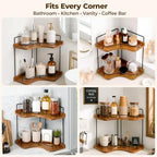 Rofio 2-Tier Corner Bathroom Counter Organizer with Solid Wood Shelf - Image 6