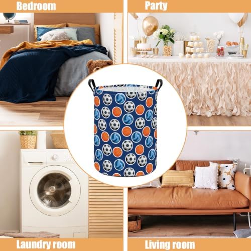 Round Laundry Basket Collapsible Storage Hamper Organizer Ball Sports - Image 3