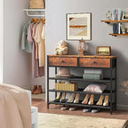 usikey Shoe Rack, 4 Tier Shoe Storage Organizer with 2 Drawers, Metal Shoe Shelf for 12-15 Pairs of Shoes, with 3 Oxford Fabric Shelves and Wooden Top, Shoe Stand for Entryway, Closet, Rustic Brown - Image 4