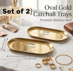 Pawpy Mate Carlos Catchall Tray, Stainless Steel, Oval, Gold, 7x3 Inch, Set of 2, Vanity and Decorative Tray, Rust Resistant, Stackable, Modern, Polished Finish, Jewelry Dish and Entryway Organizer - Image 2