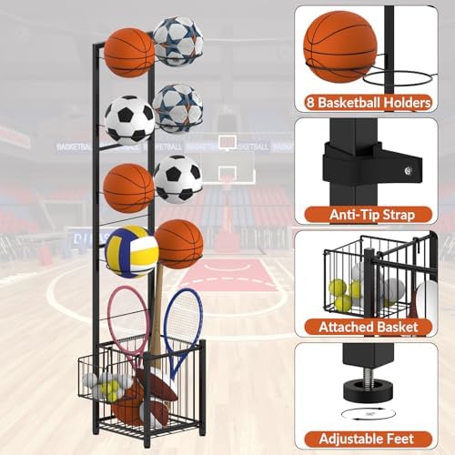 CADUKE Basketball Ball Storage Rack with 2 Baskets, Indoor/Outdoor - Image 4