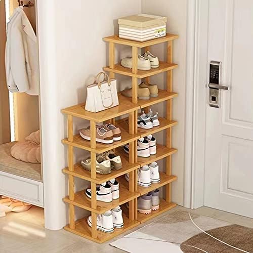 Bamboo Shoe Rack 12 Tier- Vertical Shoe Rack for Small Spaces, Tall Narrow Shoe Rack Organizer for Closet Entryway Corner Garage and Bedroom,Skinny Shoe Shelf with Free Stackable DIY - Image 3