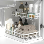 Under Sink Organizer, Adjustable Height Pull-Out Kitchen Storage Organization,15.8" x 11.8" x 16.5", 2-Tier Kitchen Shelf, Bathroom Drawer Organizer, 2 Pack|White - Image 7