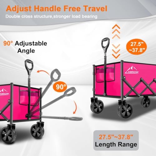 AMNOW 100L Collapsible Wagon Cart with All Terrain Wheels, 350LBS, Rose - Image 4