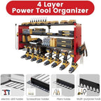 Power Tool Organizer Wall Mount with Power Strip, 4 Layers - Image 4