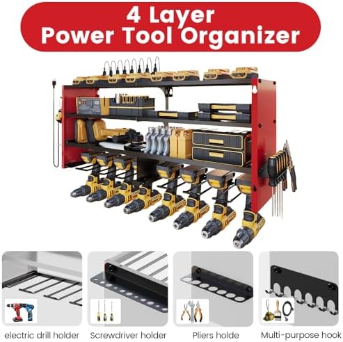 Power Tool Organizer Wall Mount with Power Strip, 4 Layers - Image 4