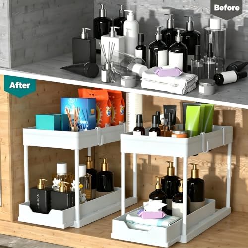 Under Sink Organizer 2 Pack,2 Tier Slide Out Storage for Kitchen Bathroom - Image 4