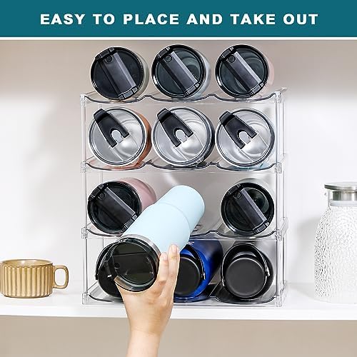 LARGER Compartment - Stackable Water Bottle Organizer Holder - for Stanley & Others' Large Tumbler - Clear Wine Rack, Cup Bottle Holder for Cabinet Home Countertop Fridge Pantry Shelf, 4 Tier Hold 12 - Image 6