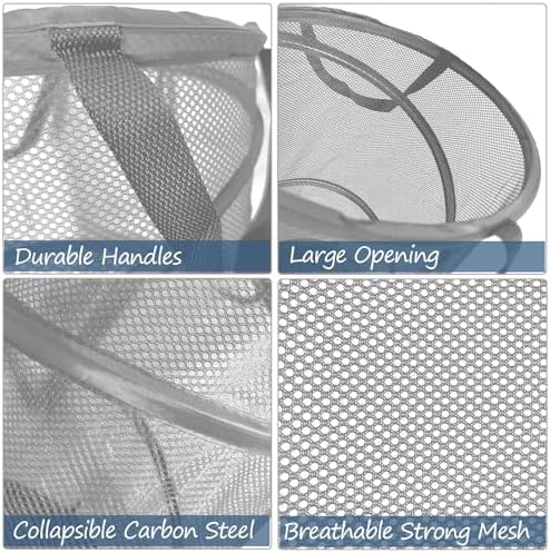 BATTOO Collapsible Laundry Baskets, Foldable Mesh Pop Up Hamper, Portable Laundry Basket Hamper with Handles for Laundry, Bathroom, Kids Room, College Dorm, Travel, Storage Organizer Grey - Image 5