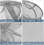 BATTOO Collapsible Laundry Baskets, Foldable Mesh Pop Up Hamper, Portable Laundry Basket Hamper with Handles for Laundry, Bathroom, Kids Room, College Dorm, Travel, Storage Organizer Grey - Image 5