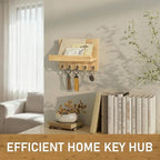 Rebee Vision Key Holder Wall Mount with 5 Hooks for Entryway, Original Wood - Image 4